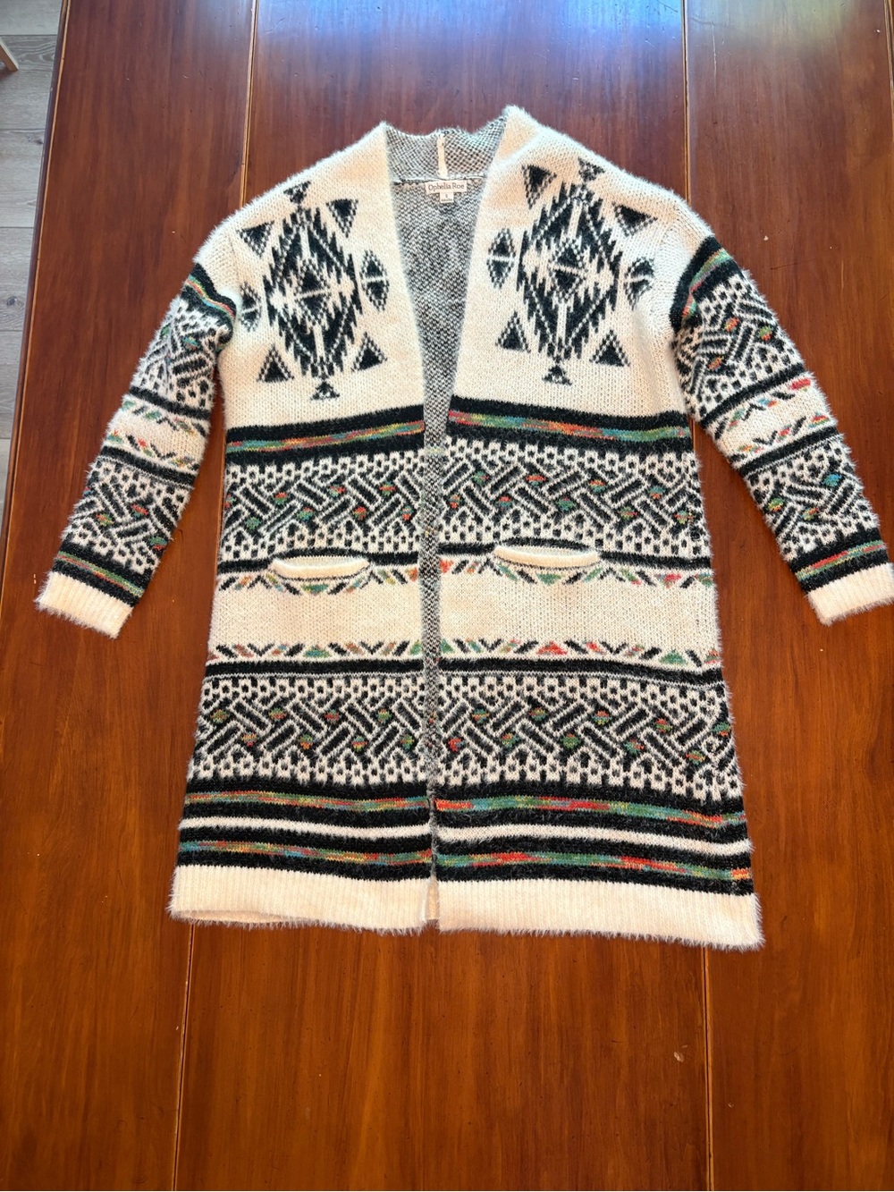 Western-Style Cream & Black Patterned Women's Cardigan